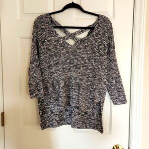 EXPRESS Size Small High Low Criss Cross Back Sweater Black and White